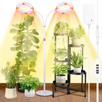 Obrázek produktu pro LED rostlinné světlo s plným spektrem, růstová lampa se dvěma hlavami pro velké rostliny, bílá barva
