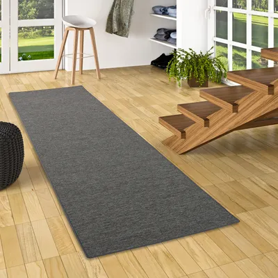 Produktbild von Sisal-Optik Designer Flachgewebe Läufer Teppich Pure Anthrazit Meliert, Größe:80x160 cm
