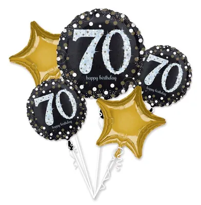 Zdjęcie produktu dla 70. Urodzinowy zestaw złotych balonów foliowych