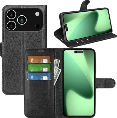 Image de Étui de protection en similicuir pour Apple iPhone 17 Pro, modèle « Book Wallet », noir