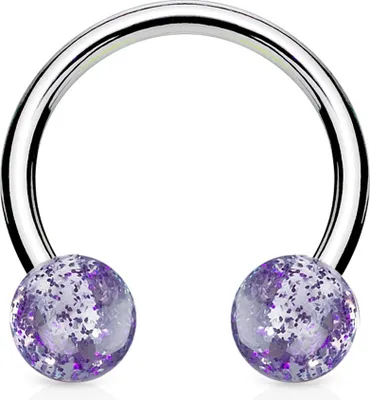 Produktbild von viva-adorno 1,2mm Hufeisen Piercing Lippenpiercing Augenbrauenpiercing Chirurgenstahl Glitter Glitzer Kugeln Kunststoff in verschiedenen Farben Z304,Lila