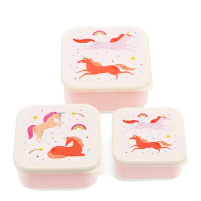 Produktbild von Snack Box 3er Set Einhorn Lunchbox Kunststoff ca.11,5x11,5x5,5cm (große Box)
