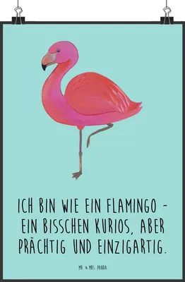 Produktbild von Mr. & Mrs. Panda Bild Flamingo Classic DIN A2 - Türkis Pastell - Geschenk, Kunstdruck, Ich, Plakat, Tochter, Wandbild, Freundinnen, drucke, wanddeko, Spruch, Prächtig