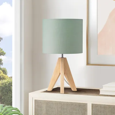 Zdjęcie produktu dla Lampa stołowa EDISHINE z drewna, lampka nocna LED z żarówką, lampa stołowa E27 z kloszem, zielona