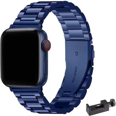 Produktbild von Stravo Edelstahlarmband für Apple Watch 44/45/46/49 mm Serie 4-11, SE 1/2/3 & Ultra 1/2/3 – Blau