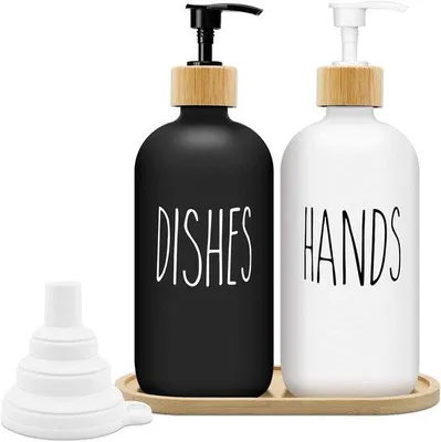Immagine prodotto di Set dispenser per sapone in vetro, nero opaco e bianco, 2 pezzi