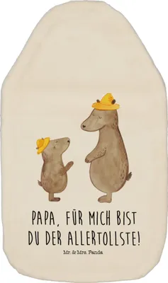 Produktbild von Mr. & Mrs. Panda Wärmflasche Bären mit Hut - Weiß - Geschenk, Wärmekissen, Vatertag, Familie, gummi, Family, Flauschige, Wärmflaschen, Bettflasche, Muttertag