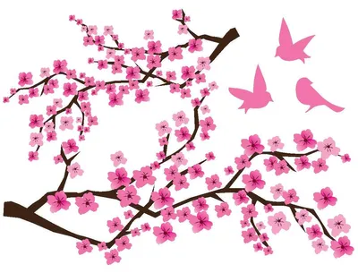 Produktbild von Selbstklebende Wandaufkleber – 2 japanische Kirschblütenzweige und 3 Vögel – 110 x 150 cm