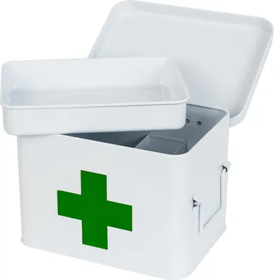 Produktbild von HMF Hausapotheke aus Metall, Medikamentenkoffer, 22,5 x 16,5 x 15,5 cm, Weiß