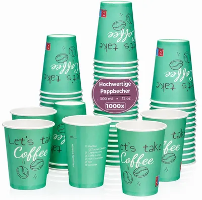 Produktbild von 12oz/300ml Pappbecher to go 1000 Stk. Grün Kaffeebecher Trinkbecher Kaffeetassen Einwegbecher