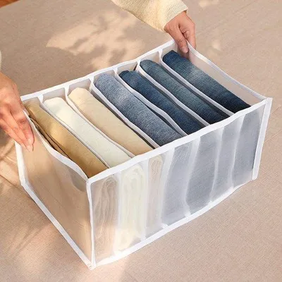 Image de Famanu, ensemble de 2 organisateurs de vêtements - organisateur pour jeans - boîte de rangement pour vêtements - blanc
