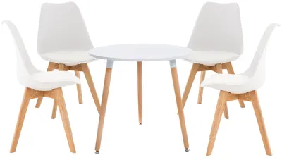 Produktbild von Essgruppe ESSEN mit 4 Stühlen - 180x180x83cm, Holz, Weiß | Esszimmertisch mit Esszimmerstühlen für Esszimmer Küche Wohnzimmer