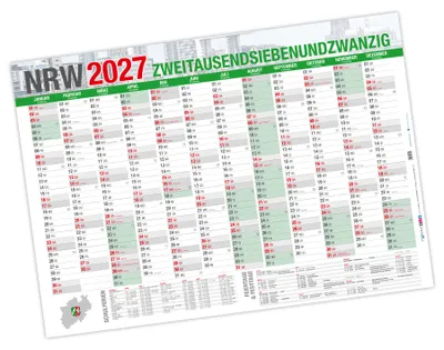 Produktbild von Jahresplaner NRW 2027 Wandkalender DIN A0 (118,9 x 84,1 cm), 250 g/qm gerollt