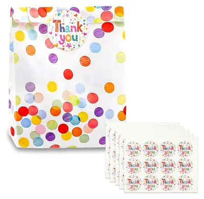 Produktbild von 50 Stück Geschenktüten Kindergeburtstag, Kleine Papiertüten Kindergeburtstag mit 60 Aufkleber, Bunt Candy bar Tüten für Mitgebsel Geschenken Verpacken Party Valentinstag Hochzeit