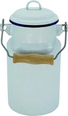 Produktbild von Melkkännchen Emaille mit Deckel - Weiß mit blauer Rand