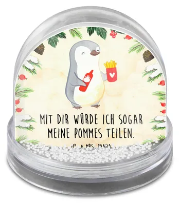 Produktbild von Mr. & Mrs. Panda Schneekugel Weihnachten Pinguin Pommes - Naturpapier - Geschenk, für Frauen, Partner, Hochzeitstag, Freundin, Jahrestag, schnee kugel, Weihnachts