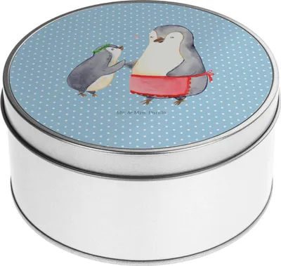 Produktbild von Mr. & Mrs. Panda Dose Pinguin mit Kind - Blau Pastell - Geschenk, Vorbild Mama, Muttertag, Familie, keksdosen, Kaffeedose, Pinguine, Vorratsdosen, Mutter, Bruder, Teedose