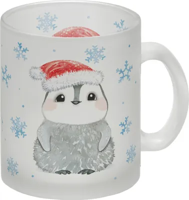 Produktbild von Pinguin mit Weihnachtsmütze Glas Tasse