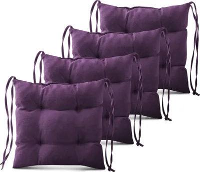 Produktbild von Mg Design 4er-Set Stuhlkissen 40x40 cm violett - Stuhlkissen mit Bändern, Steppkissen, Bodenkissen - Sitzkissen für Gartenstuhl, für Indoor, Outdoor