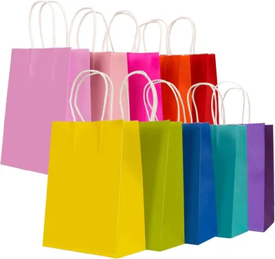 Produktbild von 30 Stück Papiertüten 10 Farben Geschenktüten, Kraftpapiertüten mit henkel, Geschenktüten für Hochzeitsfeier, Candy Tüten zum Verpacken von Kindergeburtstag, Party, Geschenken, Feiern(15 x 8 x 21 cm)