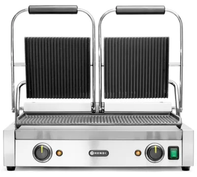 Produktbild von HENDI Kontaktgrill Doppelausführung oben und unter gerillt   3600W