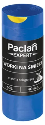 Zdjęcie produktu dla Worki na śmieci Paclan Expert 60L 40 sztuk z taśmą ściągającą