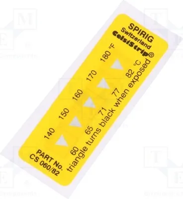 Immagine prodotto di 1 etichetta termoregistratrice, gradi Celsius (°C) e gradi Fahrenheit (°F), dimensioni 15x45 mm, modello CS-060/082. 15 marcatori di temperatura