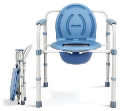Produktbild von Toilettenstuhl für Senioren, 5 verstellbare Höhen, Tragfähigkeit 250 kg, tragbarer Toilettenstuhl mit Toiletteneimer und Armlehnen