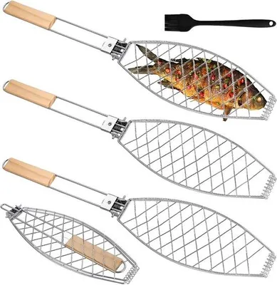 Image de Allecto retiré, grille de cuisson Visbrader avec manche en bois, grille de cuisson Visgrill de 62 x 12 cm, grillades à la broche