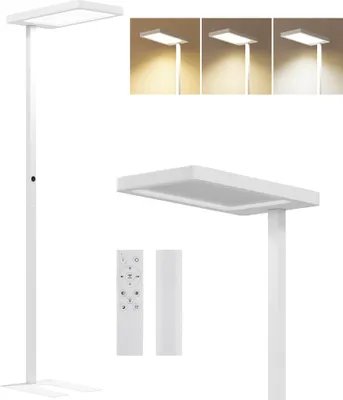 Image de HOMCOM Lampadaire sur pied salon, 1560 LM 40W, lampadaire LED, lampe de lecture dimmable 196 cm à spectre complet, veilleuse et télécommande, lumière du jour, 3000K-6500K température couleur réglable
