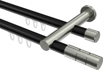 Produktbild von Interdeco Innenlaufstange / Gardinenstange mit Innenlauf Schwarz / Edelstahl-Optik, Typ Platon Elanto (Rillenzylinder), 20 mm Ø 2-läufig, 400 cm
