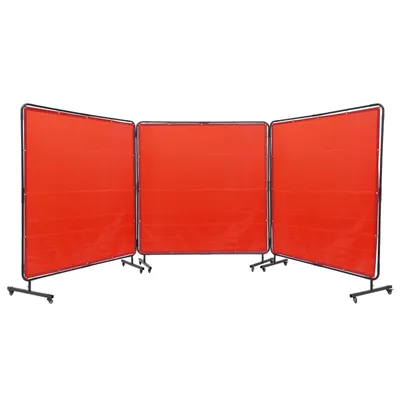 Image de Rideau de soudure VEVOR 3 panneaux 1,8 x 1,8 m Rideau de soudure en vinyle ignifugé Paroi de soudure avec 12 roues pivotantes et une protection UV à 6 niveaux Couverture de soudure Protection de soudure Rouge