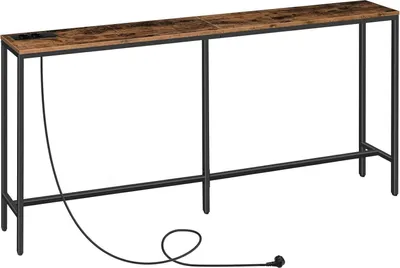 Produktbild von Konsolentisch mit Ladestation, 180 cm, schmal, USB-Anschlüsse, Vintagebraun