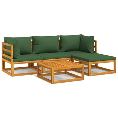 Immagine prodotto di set 5 pezzi da giardino con cuscini verdi in legno massiccio