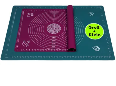 Produktbild von 2 Silikon-Backmatten, 2 Größen antihaftbeschichteter Backmatten: 51 x 71 cm + 40 x 50 cm, XL-Backmatte mit Maßen, petrolviolett