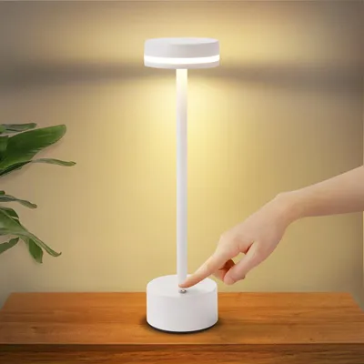 Image de ZMH Lampe de table Sans fil LED Lampe de table Batterie Lampe de chevet Dimmable avec USB-C Rechargeable Batterie Lampe tactile Blanc Lampes de table pour chambre à coucher Salle à manger Bureau
