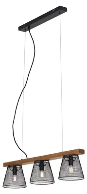 Image de Lampe à suspendre BRILONER LEUCHTEN TAUNUS, 25 W, IP20, noir, métal-bois, excl. 3x E14, 65 x 15 x 136 cm