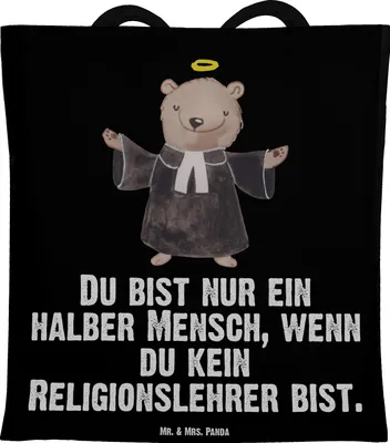 Produktbild von Mr. & Mrs. Panda Jutebeutel Religionslehrer Herz - Schwarz - Geschenk, Tote Bag, Witzig, Tasche, Lustig, Grundschule, Spruch, Beutel, Uni, Laptoptasche