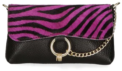 Image de Pochette pour femmes, en cuir, motif léopard, avec bandoulière amovible. Fabriquée en Italie
