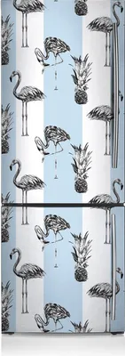 Produktbild von Kühlschrankmagne Kühlschrank Aufkleber Magnetfolie Dekoration 60x205 cm - Flamingo und Ananas.
