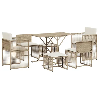 Produktbild von vidaXL 7-tlg. Garten-Essgruppe mit Kissen Beige Poly Rattan