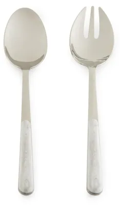 Image de Ensemble de couverts pour salade Excelsa en bois, comprenant une cuillère et une fourchette de 23 cm, en acier inoxydable avec manche en bois