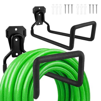 Imagen del producto de Soporte de acero para manguera de jardín, para montaje en la pared, juego de 2 unidades, ideal para el almacenamiento en el jardín