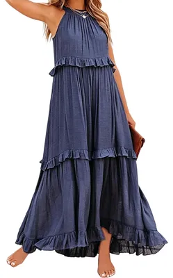 Imagen del producto de Vestido largo estilo halter con detalles fruncidos y volantes