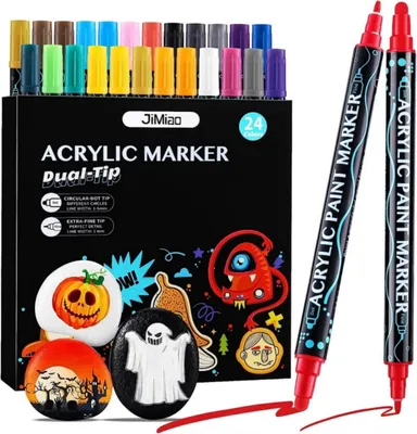 Produktbild von Acrylstifte 24 Farben Acrylstifte Set Acrylic Marker Stifte für Steine Wasserfest Keramik Holz Glas Tassen Kerzen Keramik Leinwand