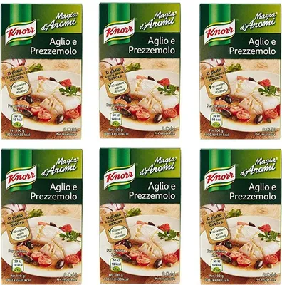 Produktbild von 6x Knorr Magia d'Aromi Aglio e Prezzemolo Steinpilze Suppenwürfel Brühe 8 x 11g (Knoblauch und Petersilie)