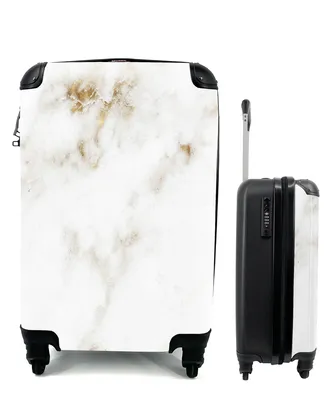 Produktbild von MuchoWow® Koffer Handgepäck Trolley Rollkoffer Kleine Reisekoffer mit 4 Rollen - Marmor - Gold - Weiß - Muster - Cabin Size < 55x40x23 cm & 55x40x20 cm - Fotokoffer - Kabinenkoffer - Boardgepäck - Reise-Box - Reisekoffer - Reisegepäck - Koffer mit Bild - Trolley für Kinder