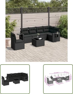 Produktbild von The Living Store 7-tlg. Garten-Sofagarnitur mit Kissen Schwarz Poly Rattan