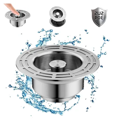 Produktbild von Universal Abflussstopfen Ø 71-85mm Abflusssieb küchenspüle 3 in 1 Abflusssieb mit Siebkorb 304 Edelstahl Spülbecken Stöpsel Siebkörbchen Küche Spüle Abflussstopfen Küchenspüle