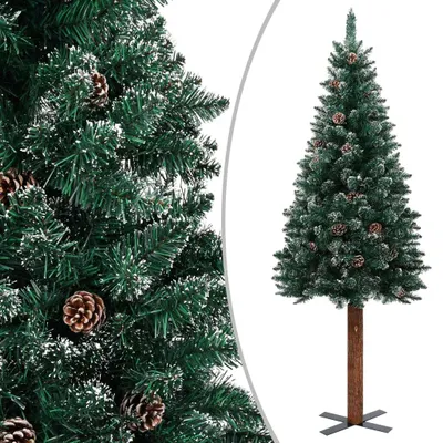 Produktbild von The Living Store Weihnachtsbaum Schlank mit Echtholz und Schnee Grün 180 cm
